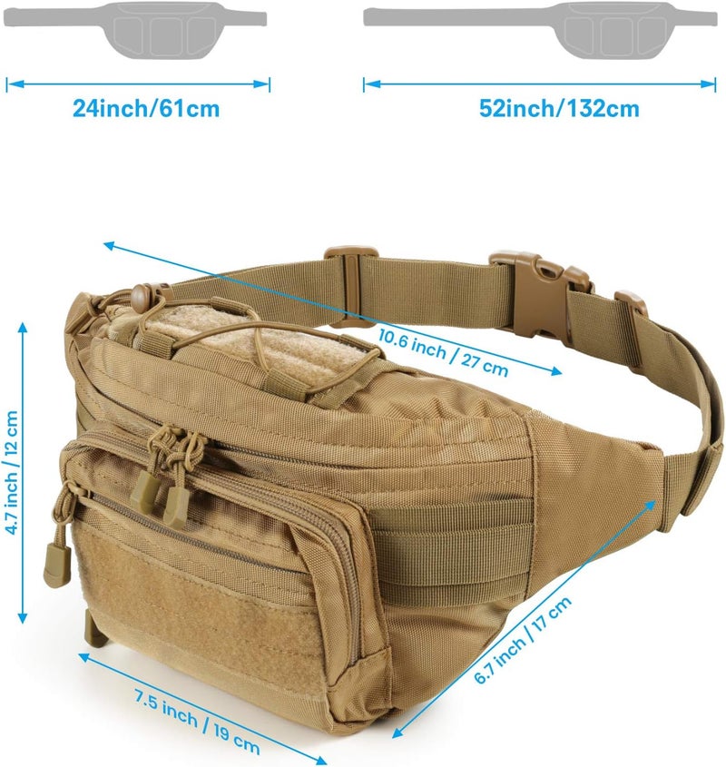 SOWHUP Tactical Fanny Pack,Military Waist Bag Pack with U.S Patch Utility Hip Belt Bumbag for Outdoor Fishing Hiking (Tan(4 Zipper Pockets)) - Image 2